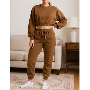 Zenana 2 Pcs Crop Sweatshirt Tracksuit Jogger Pants Set Outfit Active Loungewear